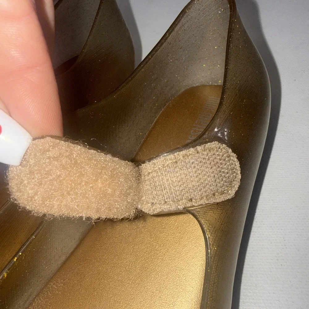 Mini Melissa Preppy Designer Glitter Gold Bow Jelly Flats Sandals Girls Size 11
